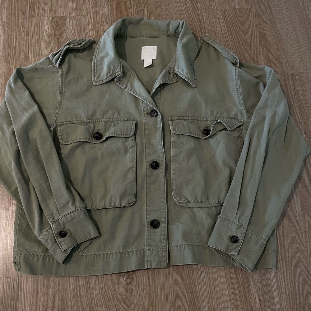 green khaki h&m utility jacket - m